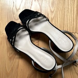Pelle Moda Black Suede Strappy Block Heel Sandals